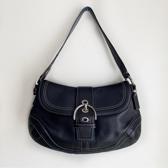 COACH Soho Flap Bag Vintage Y2K Black Leather Silver Buckle - Picture 2 of 12